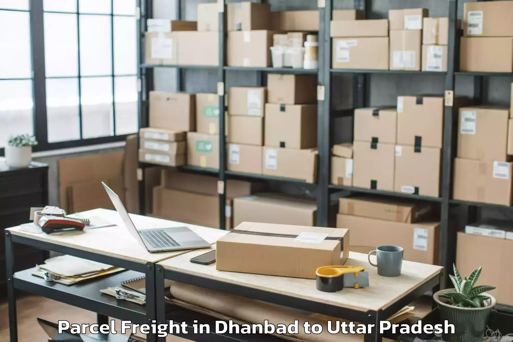 Hassle-Free Dhanbad to Muhammadabad Gohna Parcel Freight